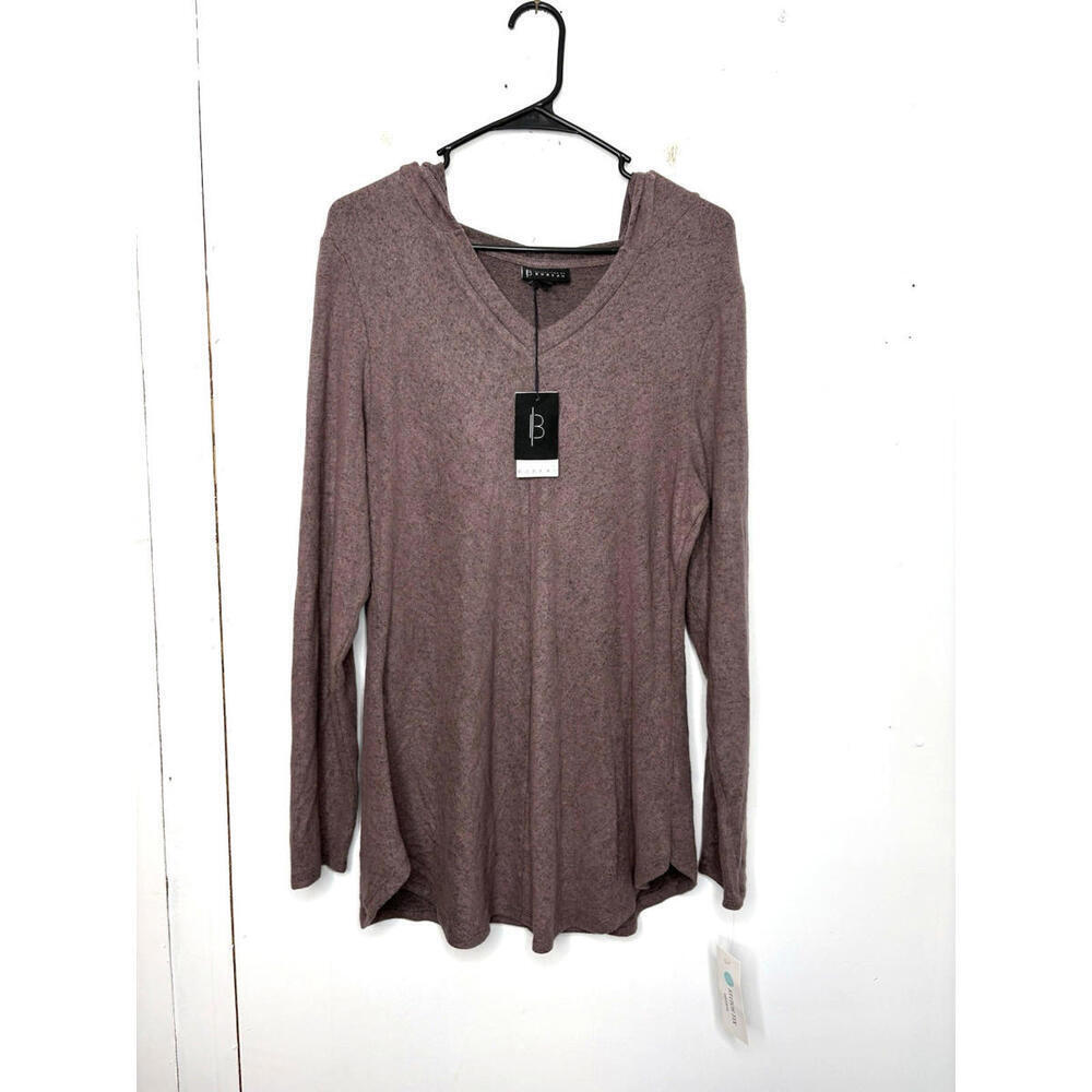 Bobeau Sweater Womens XXL Hooded Super Soft Mauve Casual Pullover Sweatshirt